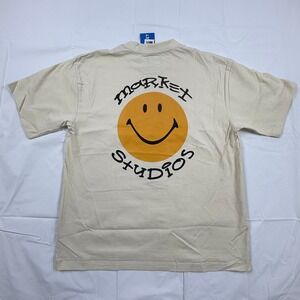 Market Studios Smiley Face Graphic T-Shirt Cream Mens Large New With Tags